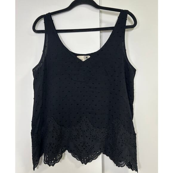 Everleigh Black Swiss Dot Eyelet Lace Hem Tank Top Medium Scalloped Hem - Picture 1 of 8